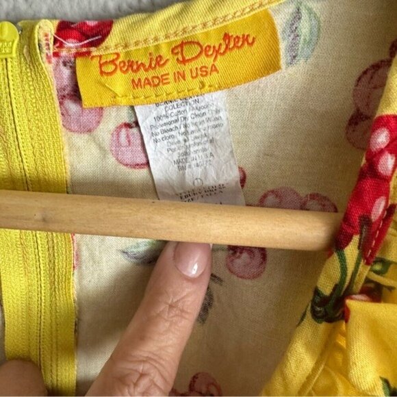 Bernie Dexter Yellow Cherry Print Dress Small - 1940s Retro Rockabilly Pin-Up - Picture 10 of 14